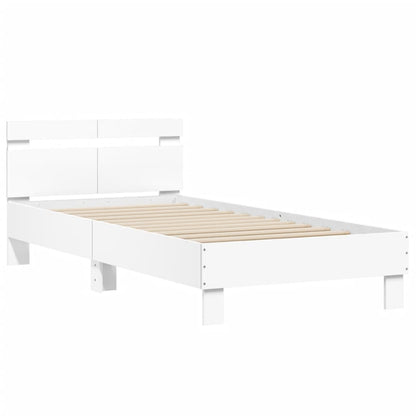 Estrutura de cama com cabeceira e luzes LED 100x200 cm branco