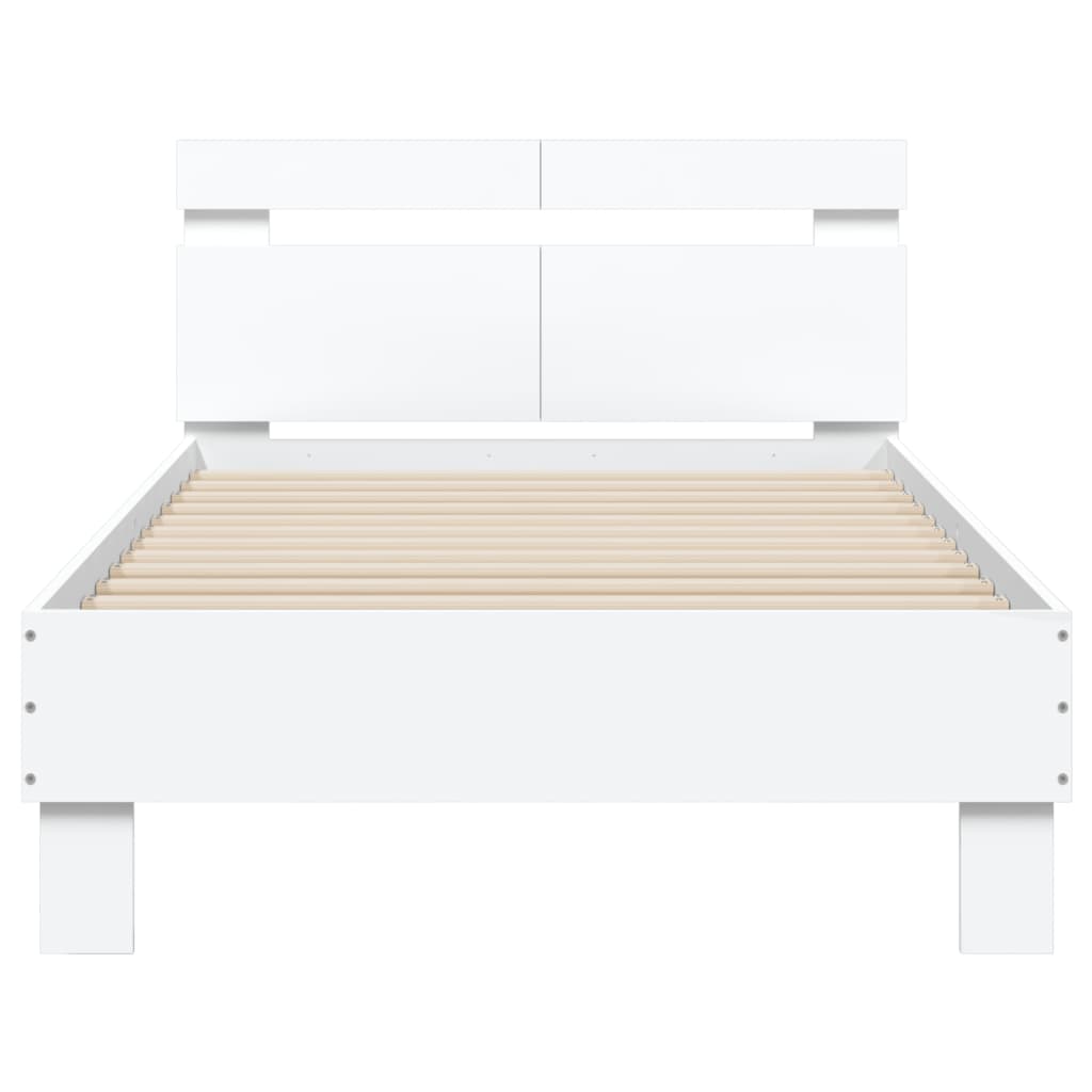 Estrutura de cama com cabeceira e luzes LED 100x200 cm branco