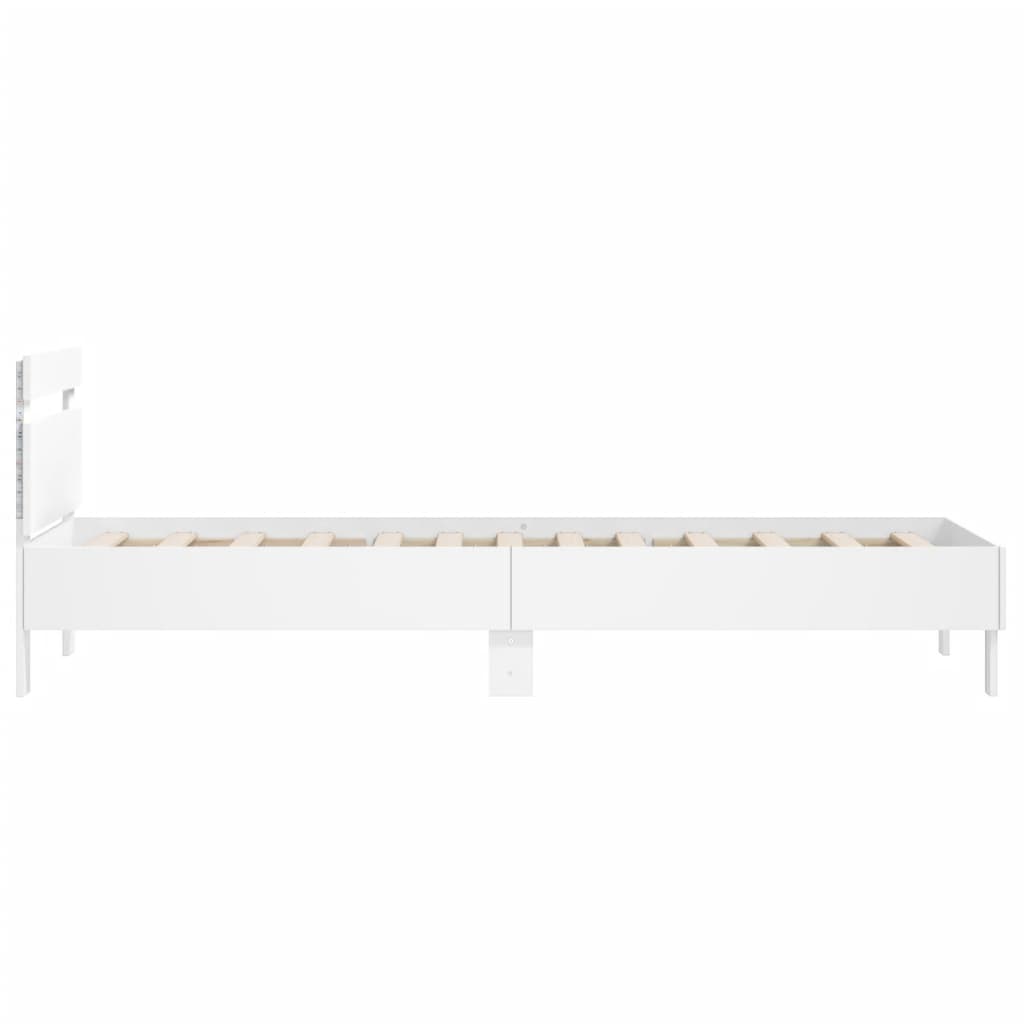 Estrutura de cama com cabeceira e luzes LED 100x200 cm branco