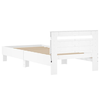 Estrutura de cama com cabeceira e luzes LED 100x200 cm branco