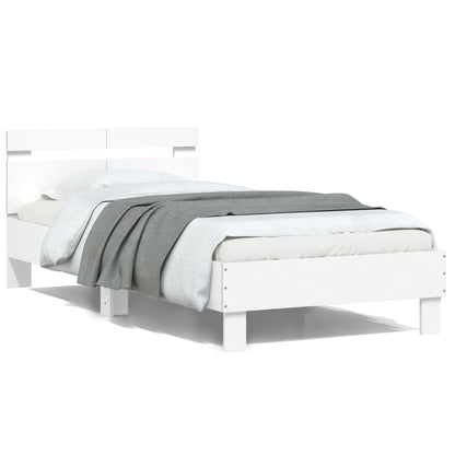 Estrutura de cama com cabeceira e luzes LED 100x200 cm branco