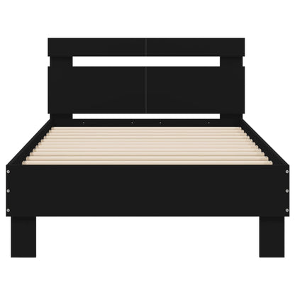 Estrutura de cama com cabeceira e luzes LED 100x200 cm preto