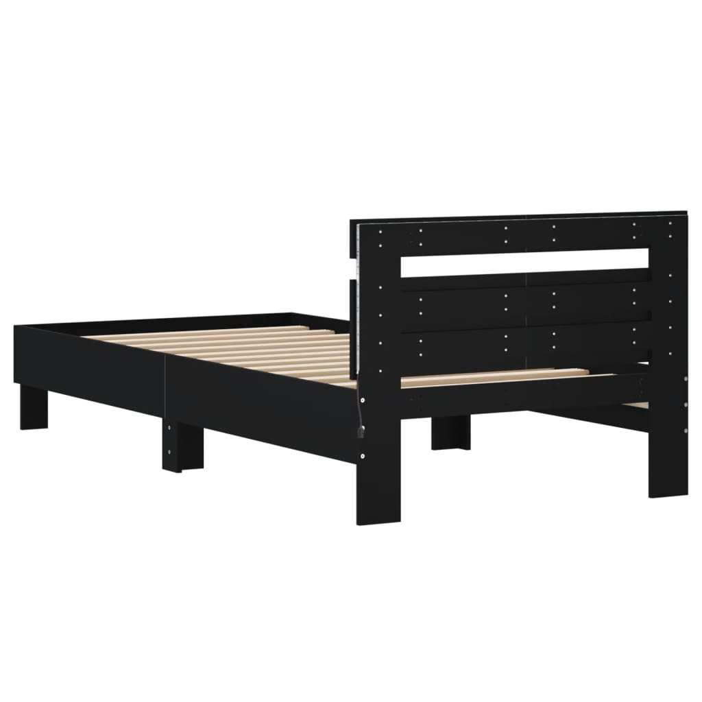 Estrutura de cama com cabeceira e luzes LED 100x200 cm preto