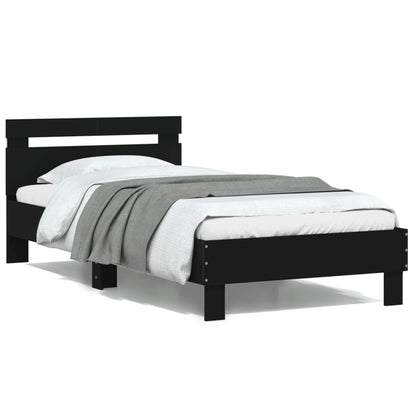 Estrutura de cama com cabeceira e luzes LED 100x200 cm preto