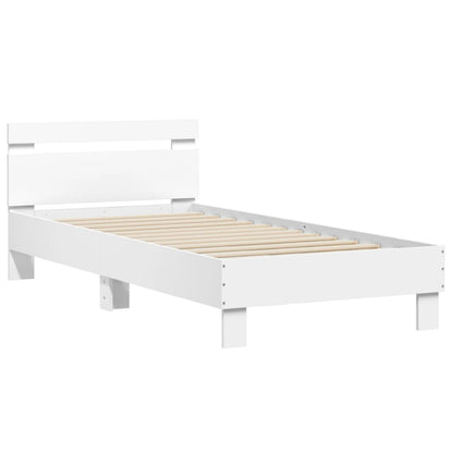 Estrutura de cama com cabeceira e luzes LED 90x200 cm branco