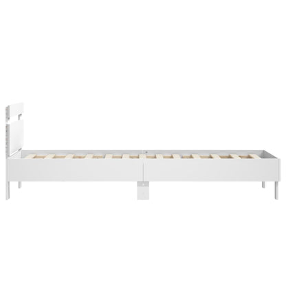 Estrutura de cama com cabeceira e luzes LED 90x200 cm branco