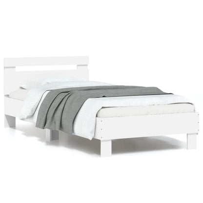 Estrutura de cama com cabeceira e luzes LED 90x200 cm branco