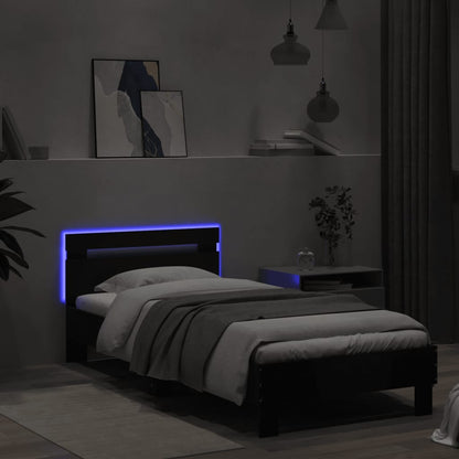 Estrutura de cama com cabeceira e luzes LED 90x200 cm preto