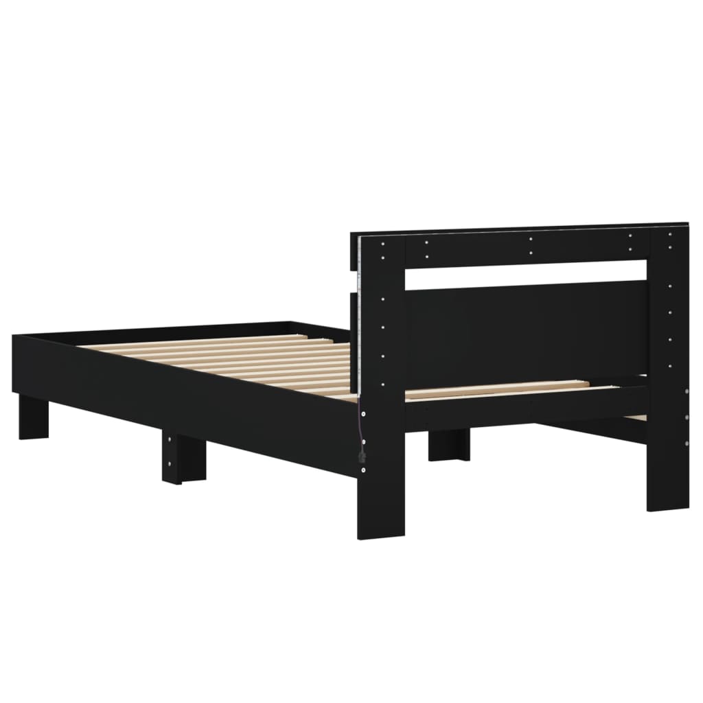 Estrutura de cama com cabeceira e luzes LED 90x200 cm preto