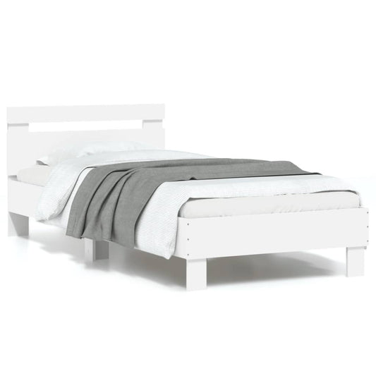 Estrutura de cama c/ cabeceira e luzes LED 90x190 cm branco