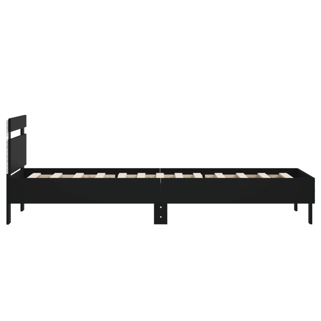 Estrutura de cama c/ cabeceira e luzes LED 90x190 cm preto