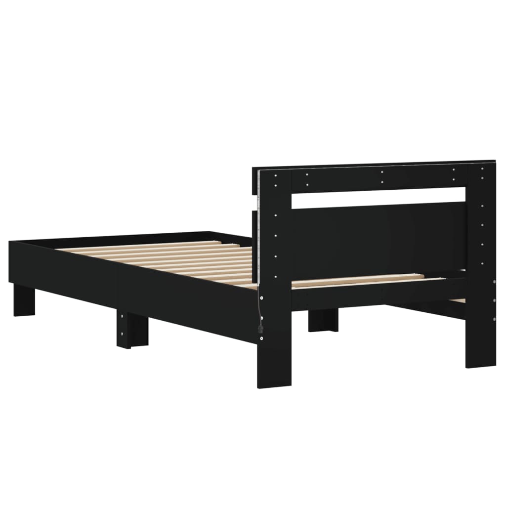 Estrutura de cama c/ cabeceira e luzes LED 90x190 cm preto