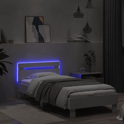 Estrutura de cama com cabeceira e luzes LED 75x190 cm branco