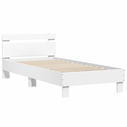 Estrutura de cama com cabeceira e luzes LED 75x190 cm branco