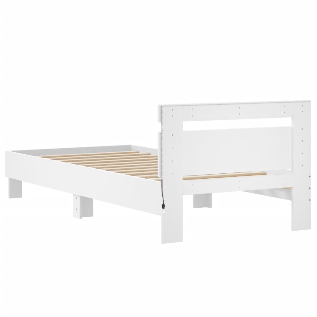 Estrutura de cama com cabeceira e luzes LED 75x190 cm branco