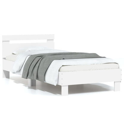 Estrutura de cama com cabeceira e luzes LED 75x190 cm branco