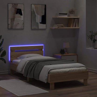 Estrutura cama c/ cabeceira/luzes LED 75x190 cm carvalho sonoma