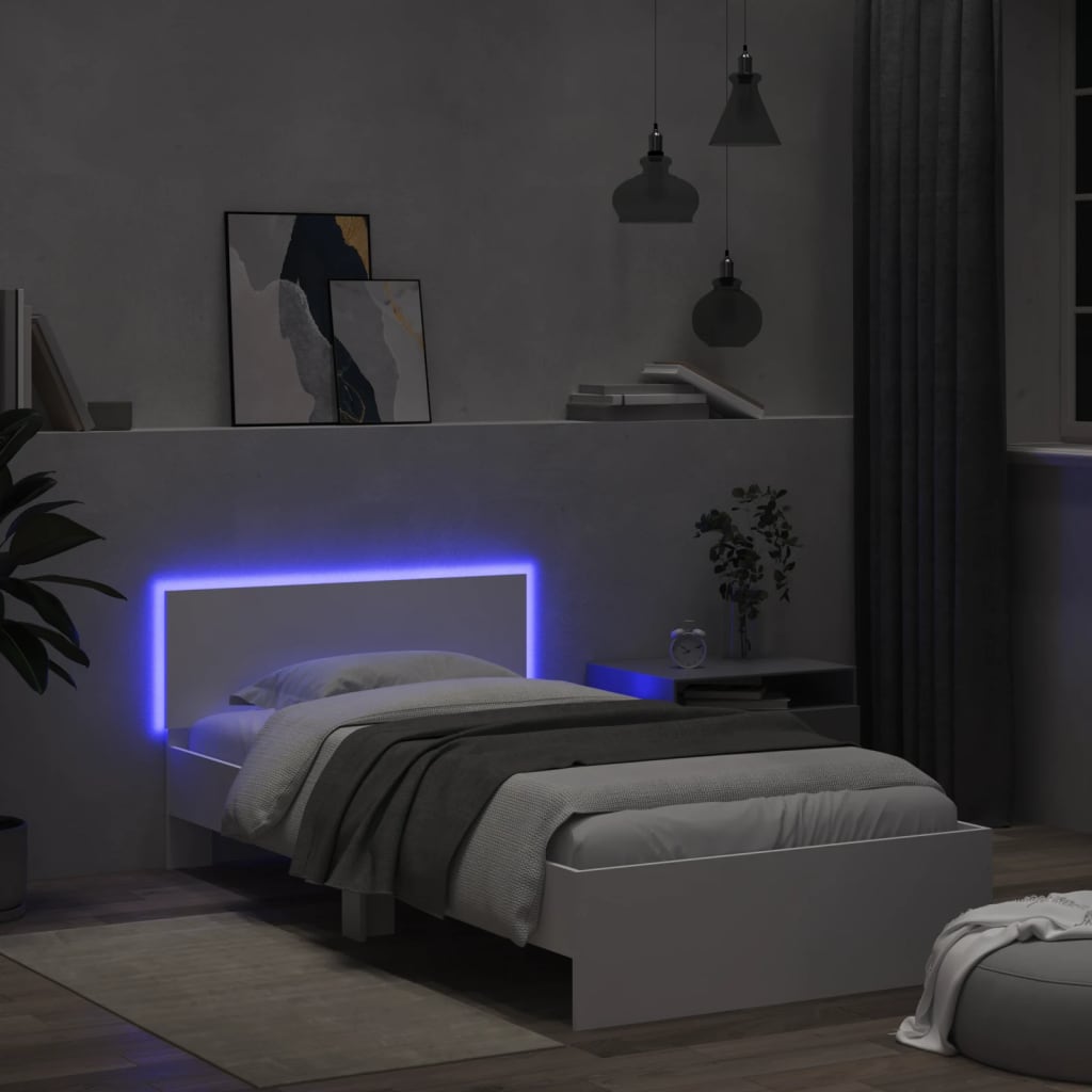 Estrutura de cama com cabeceira e luzes LED 100x200 cm branco