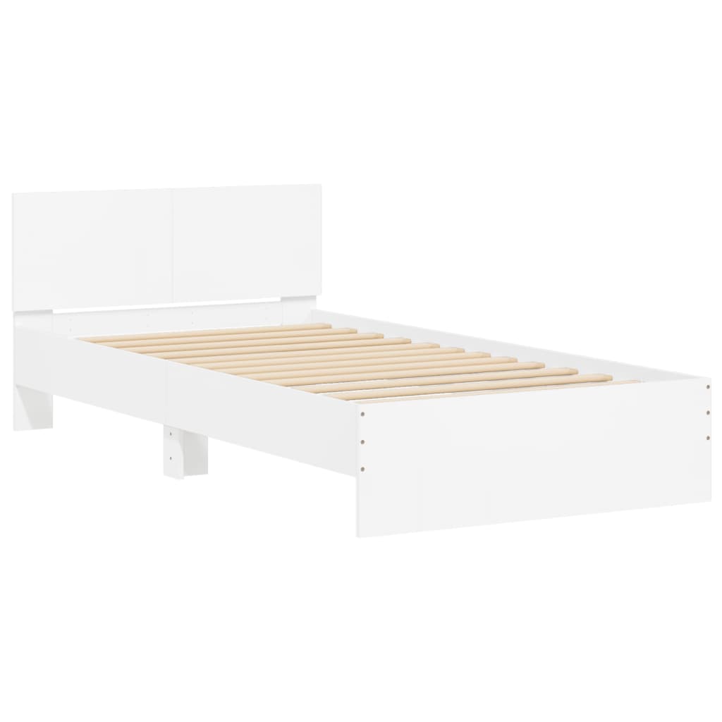 Estrutura de cama com cabeceira e luzes LED 100x200 cm branco