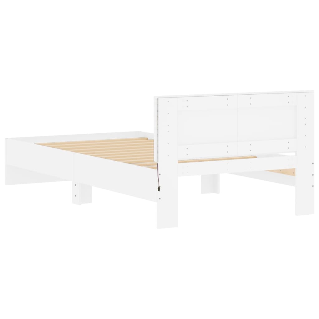 Estrutura de cama com cabeceira e luzes LED 100x200 cm branco