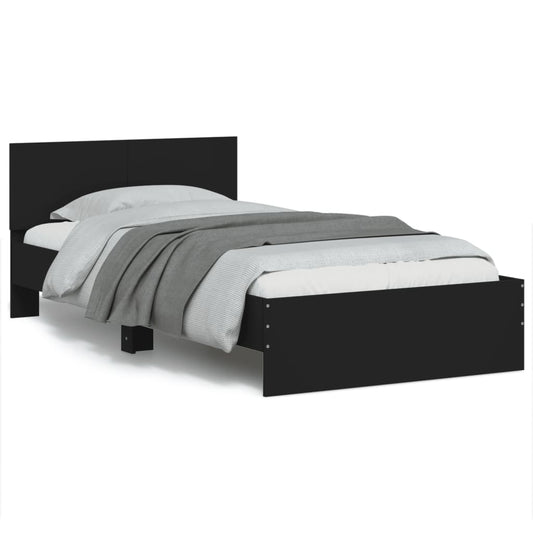 Estrutura de cama com cabeceira e luzes LED 100x200 cm preto