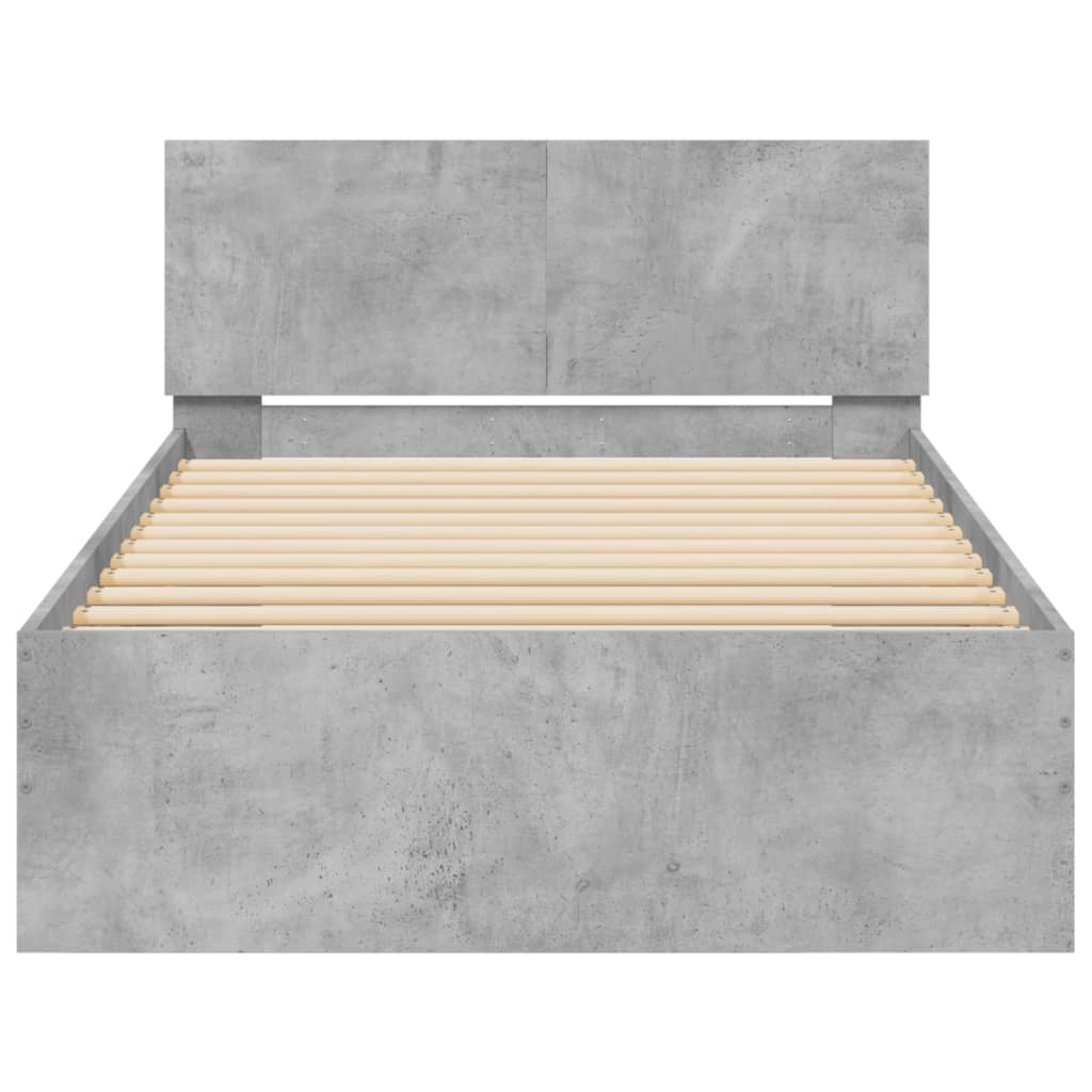 Estrutura cama c/ cabeceira/luzes LED 100x200 cm cinza cimento