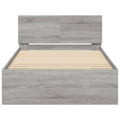 Estrutura de cama c/ cabeceira/luzes LED 100x200cm cinza sonoma