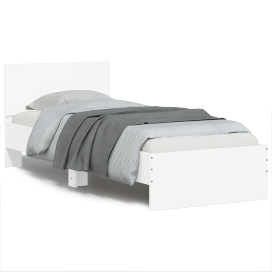 Estrutura de cama com cabeceira e luzes LED 90x200 cm branco