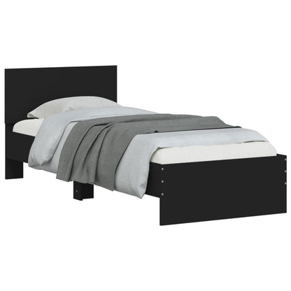 Estrutura de cama com cabeceira e luzes LED 90x200 cm preto