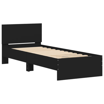 Estrutura de cama com cabeceira e luzes LED 90x200 cm preto