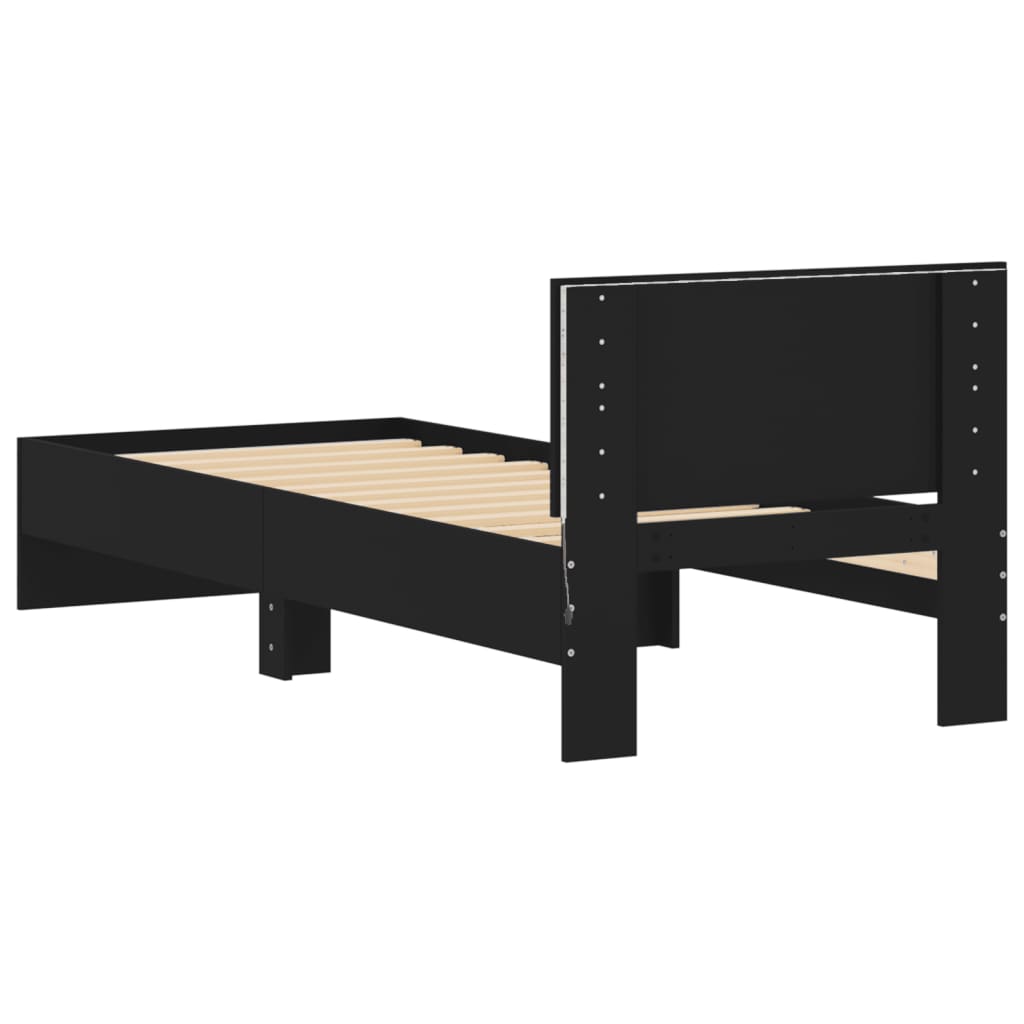 Estrutura de cama com cabeceira e luzes LED 90x200 cm preto