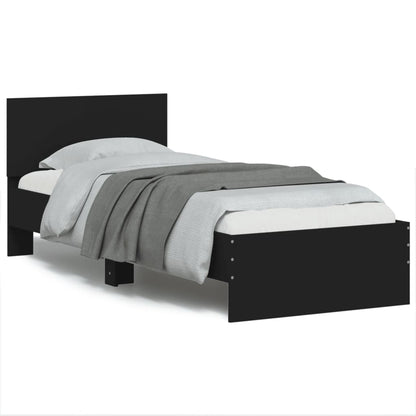 Estrutura de cama com cabeceira e luzes LED 90x200 cm preto