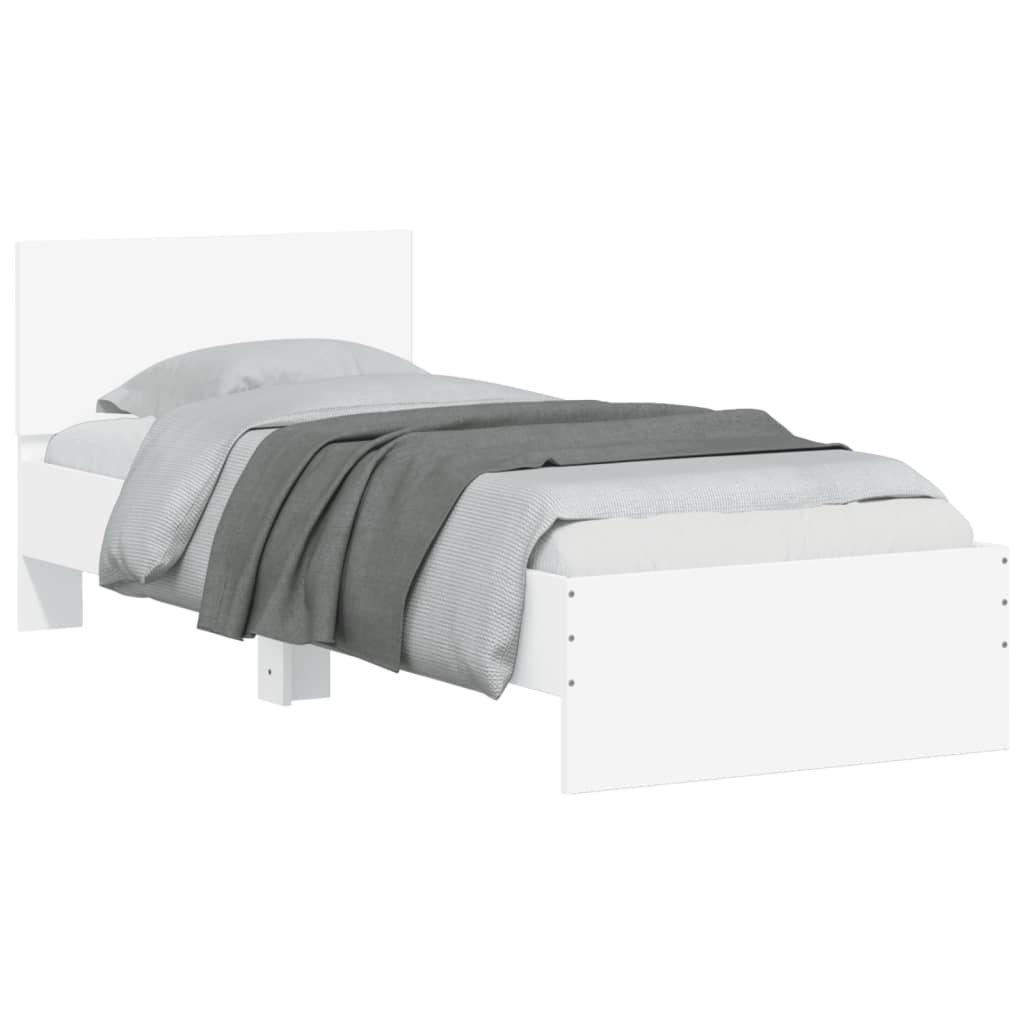 Estrutura de cama c/ cabeceira e luzes LED 90x190 cm branco