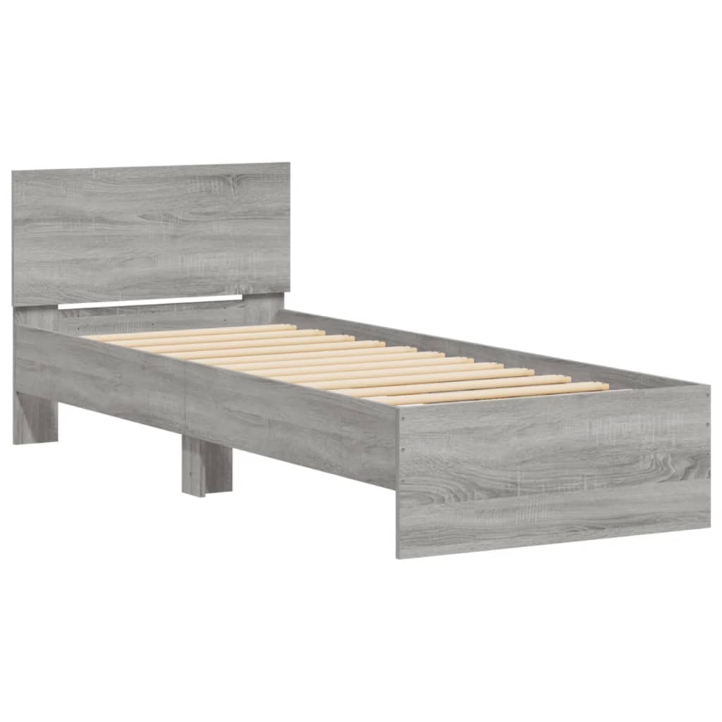 Estrutura de cama c/ cabeceira/luzes LED 90x190 cm cinza sonoma