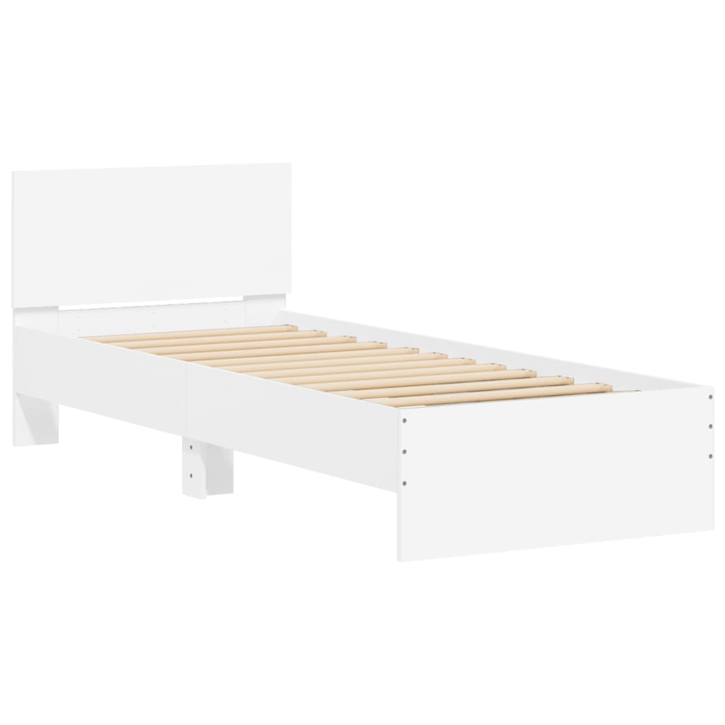 Estrutura de cama com cabeceira e luzes LED 75x190 cm branco