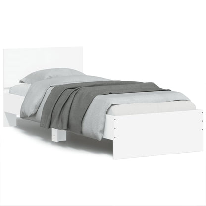 Estrutura de cama com cabeceira e luzes LED 75x190 cm branco