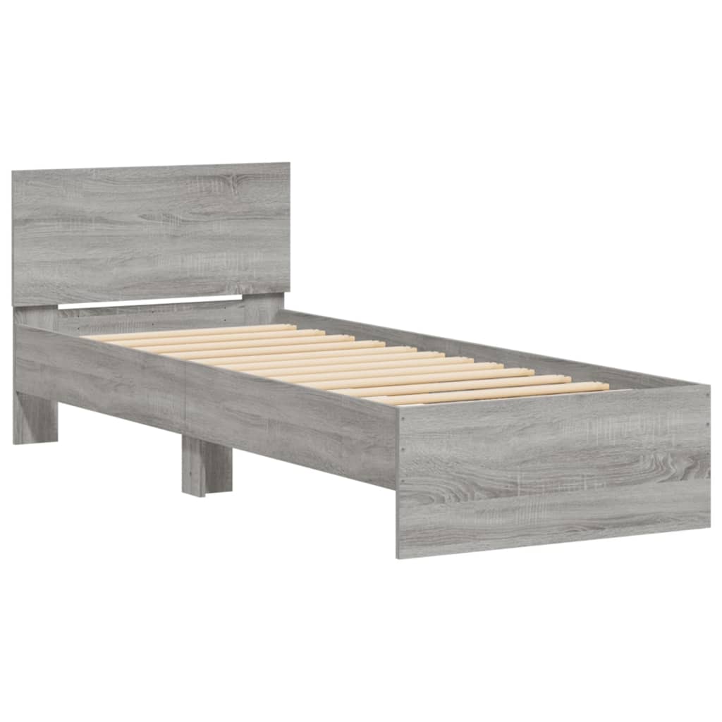 Estrutura de cama c/ cabeceira/luzes LED 75x190 cm cinza sonoma