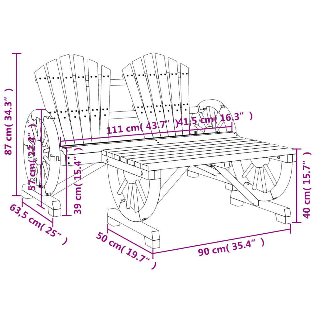 2 pcs conjunto lounge de jardim madeira de abeto maciça