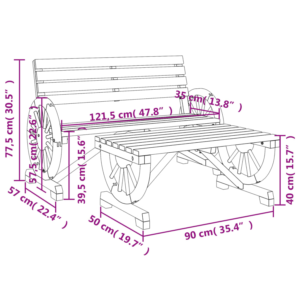 2 pcs conjunto lounge de jardim madeira de abeto maciça