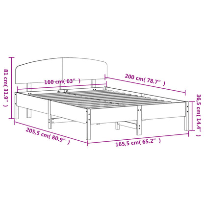 Estrutura de cama com cabeceira 160x200 cm pinho maciço