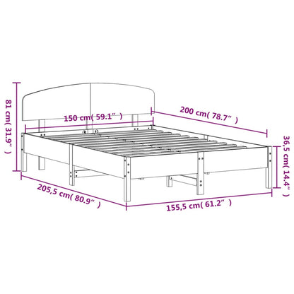 Estrutura cama c/ cabeceira 150x200cm pinho maciço castanho-mel