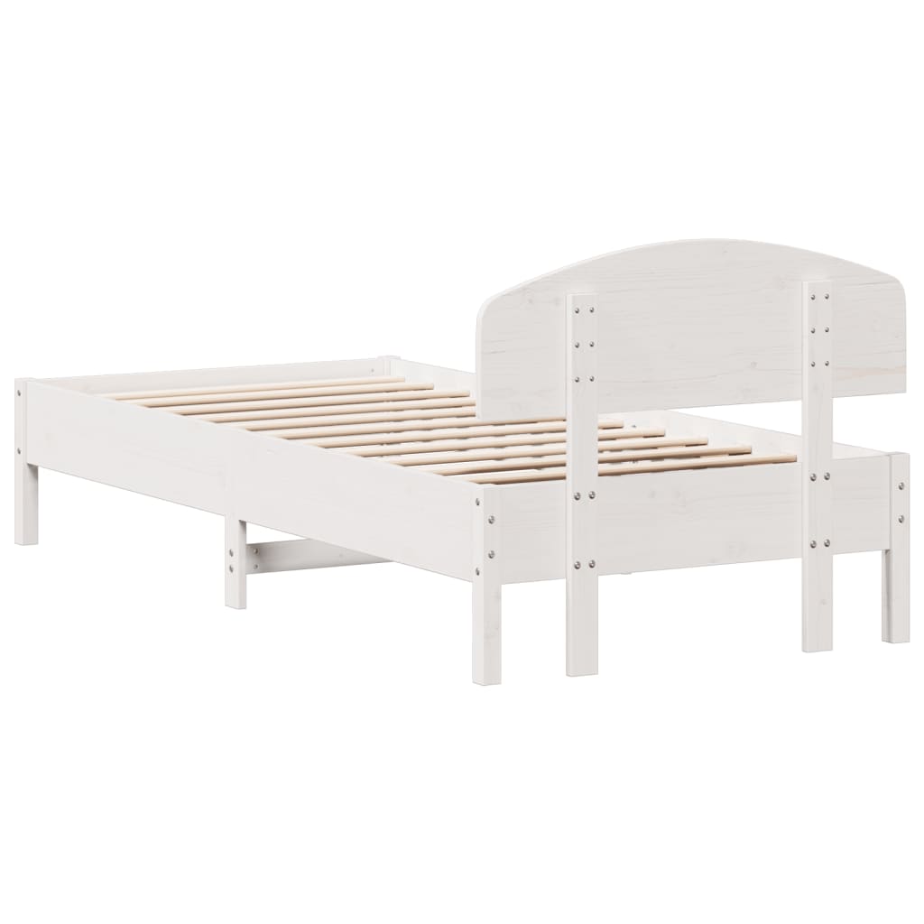 Estrutura de cama com cabeceira 100x200cm pinho maciço branco