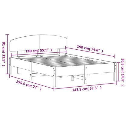 Estrutura cama c/ cabeceira 140x190 cm pinho maciço