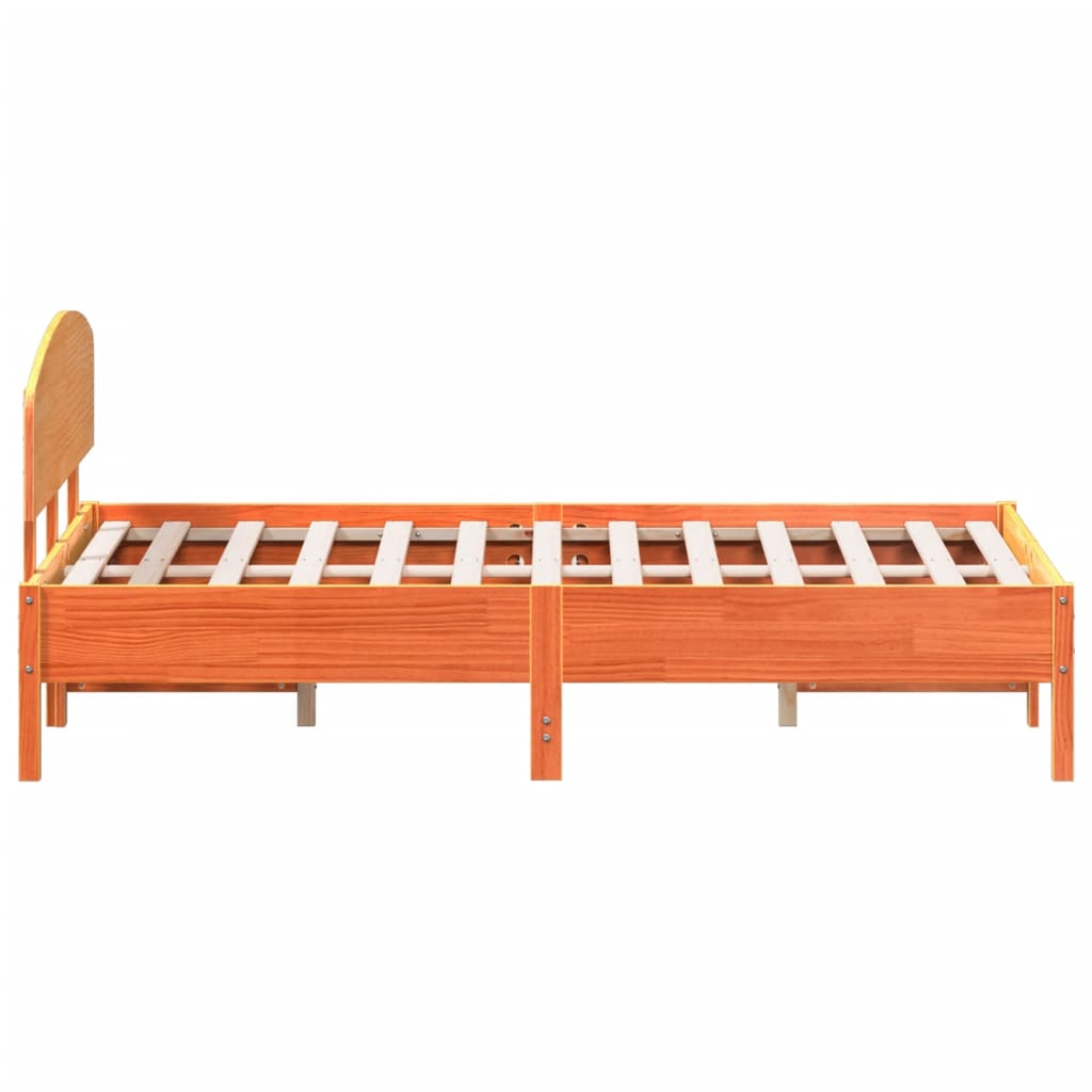 Estrutura cama c/ cabeceira 140x190cm pinho maciço castanho-mel