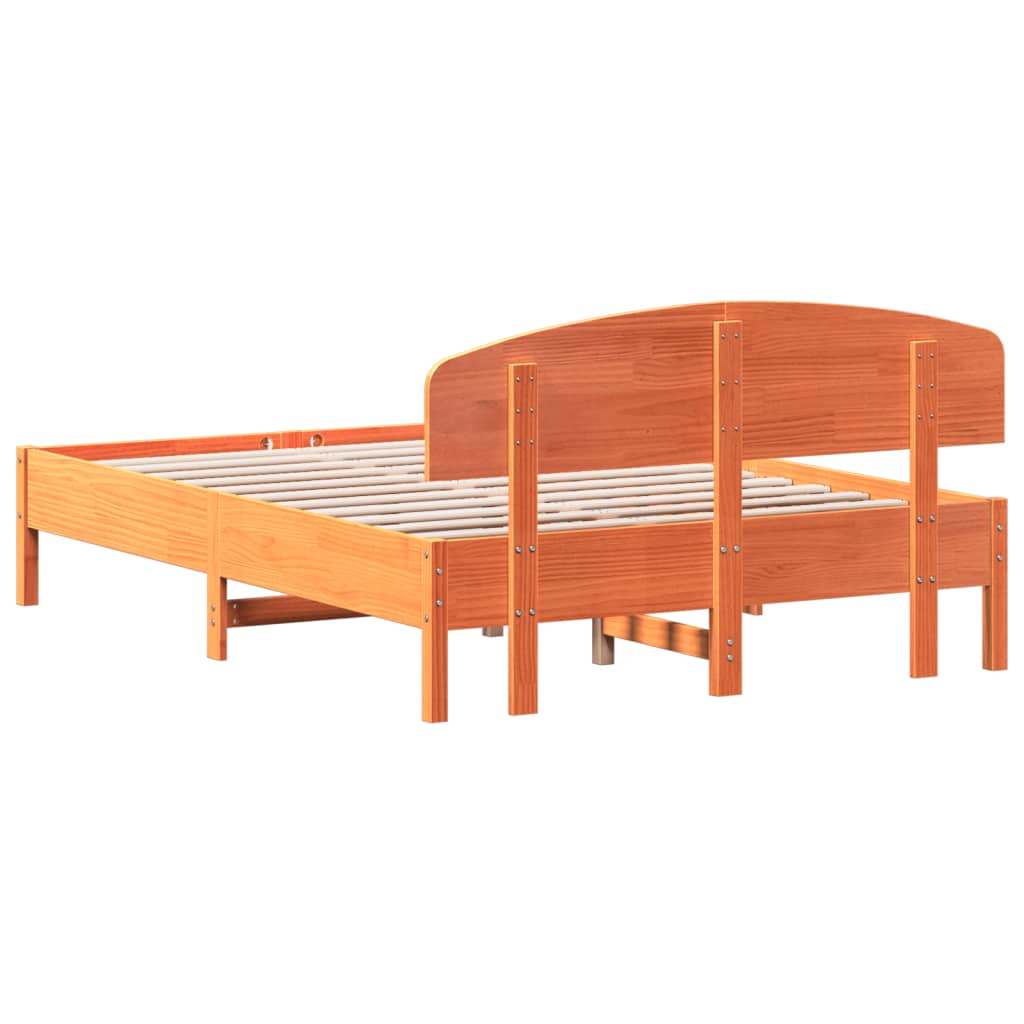 Estrutura cama c/ cabeceira 135x190cm pinho maciço castanho-mel