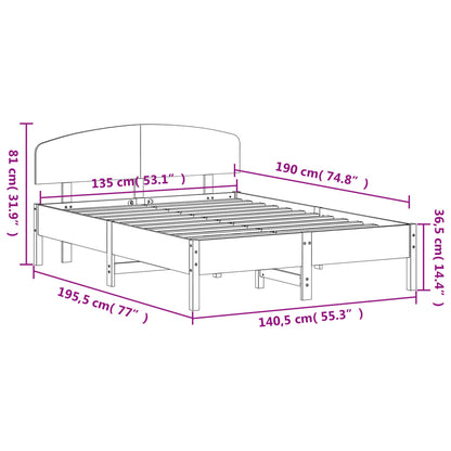 Estrutura cama c/ cabeceira 135x190cm pinho maciço castanho-mel