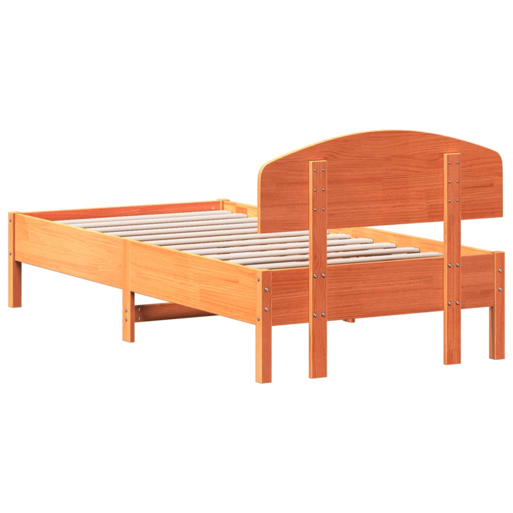 Estrutura cama c/ cabeceira 90x190 cm pinho maciço castanho-mel