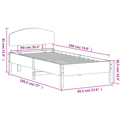 Estrutura cama c/ cabeceira 90x190 cm pinho maciço castanho-mel