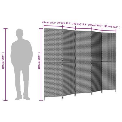 Biombo de divisão 5 painéis vime PE cinzento