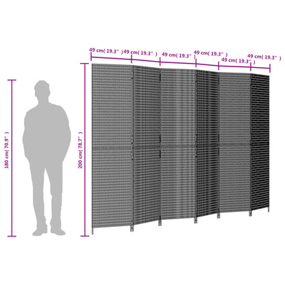 Biombo de divisão 6 painéis vime PE cinzento